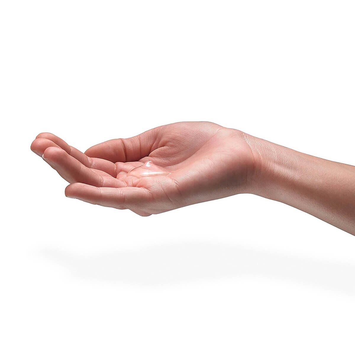Close-up of a hand holding dispensed Waterless Surgical Scrub Gel, showing gel consistency in the palm.